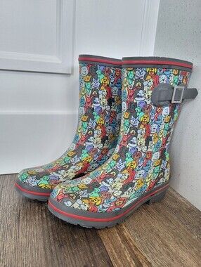 BOBS Skechers Dog Print Rain Boots Waterproof Rubber Womens 6 Cute Puppy